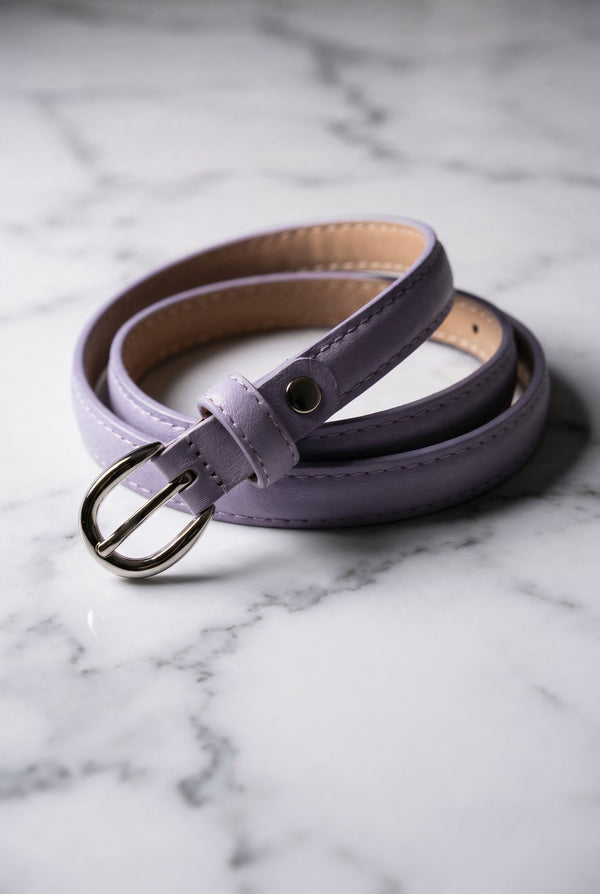 Original lavender slim leather belt with silver-tone buckle