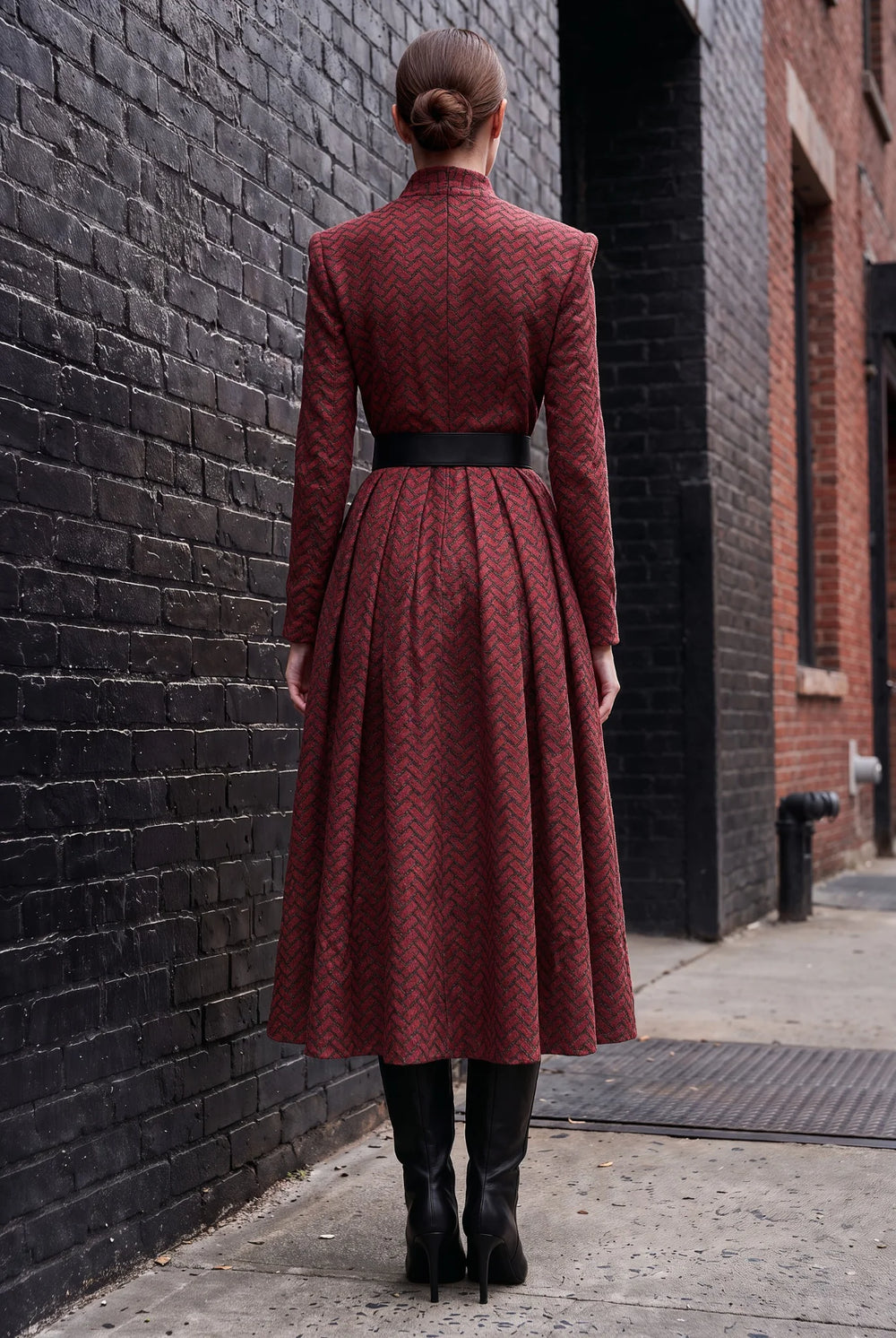 Paris Red and Black Geometric Midi Dress