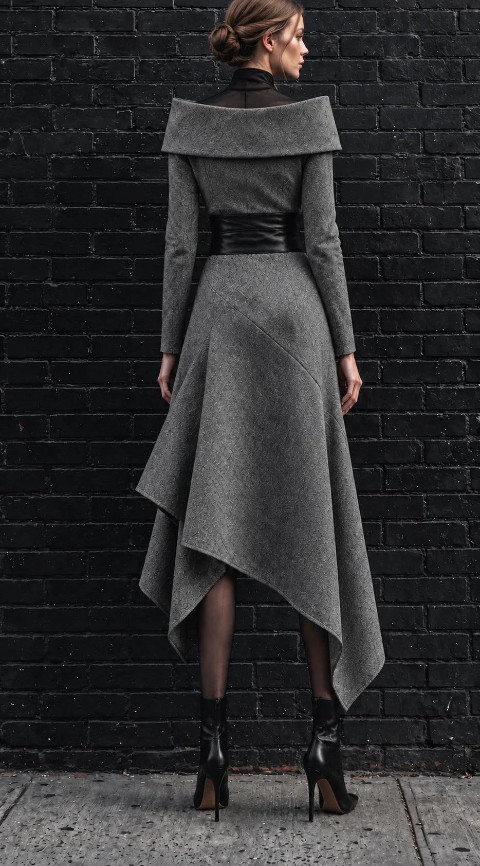 Tokyo Heather Grey Asymmetric Midi Dress