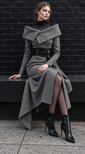Tokyo Heather Grey Asymmetric Midi Dress