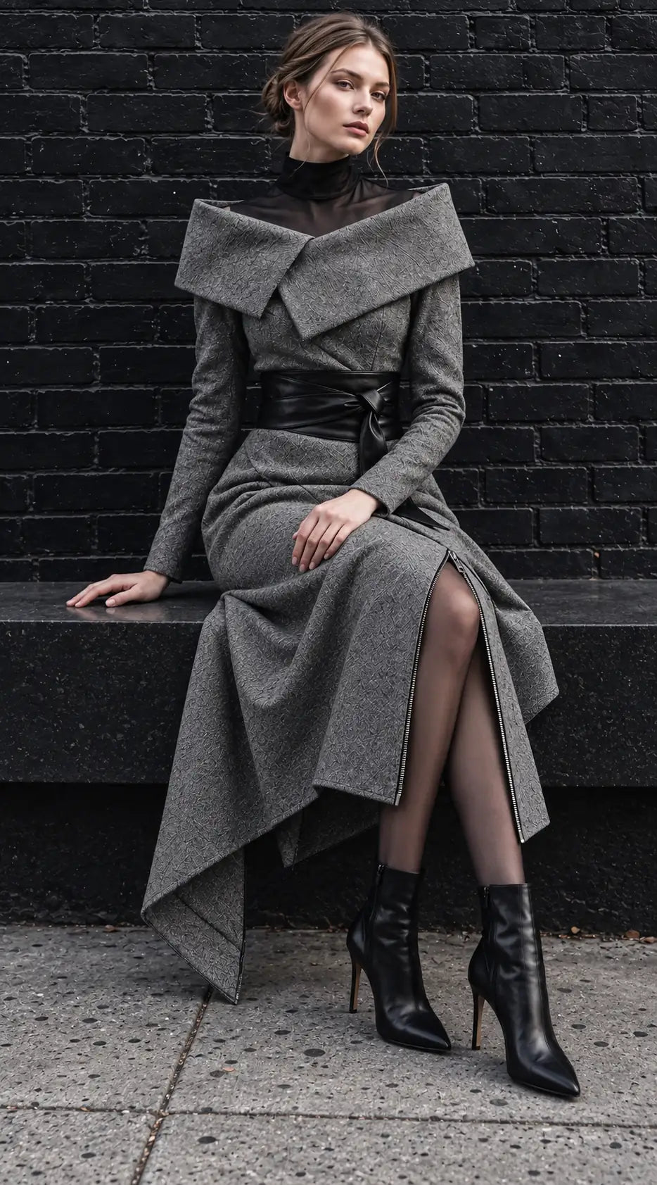 Tokyo Heather Grey Asymmetric Midi Dress