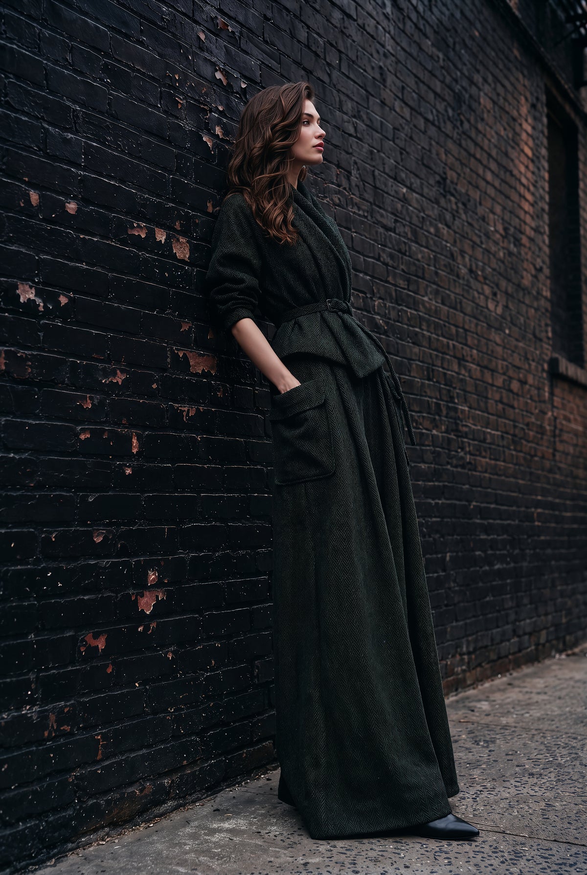 Vienna forest-green wide-leg trouser set, side view