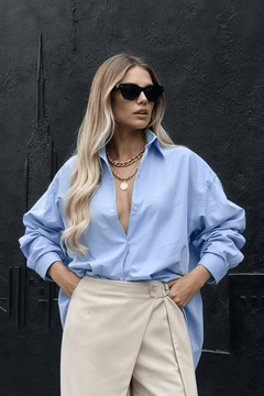 Sky Blue Oversized Poplin Shirt - SIMOVSKA