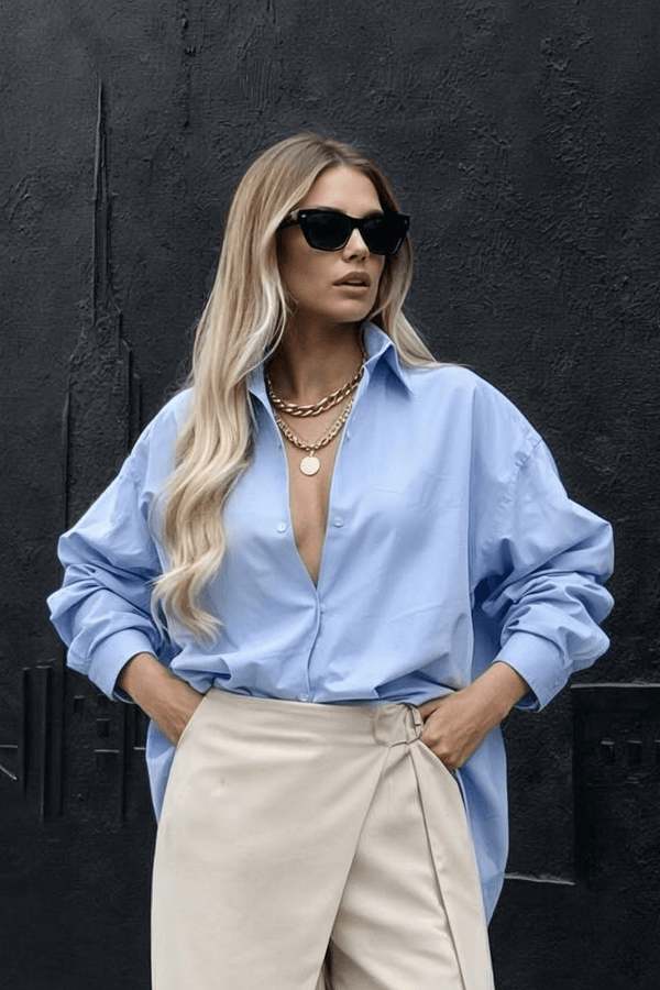 Sky Blue Oversized Poplin Shirt - SIMOVSKA