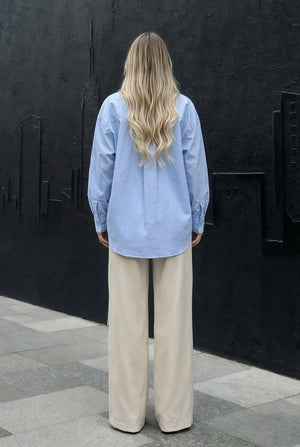 Sky Blue Oversized Poplin Shirt - SIMOVSKA