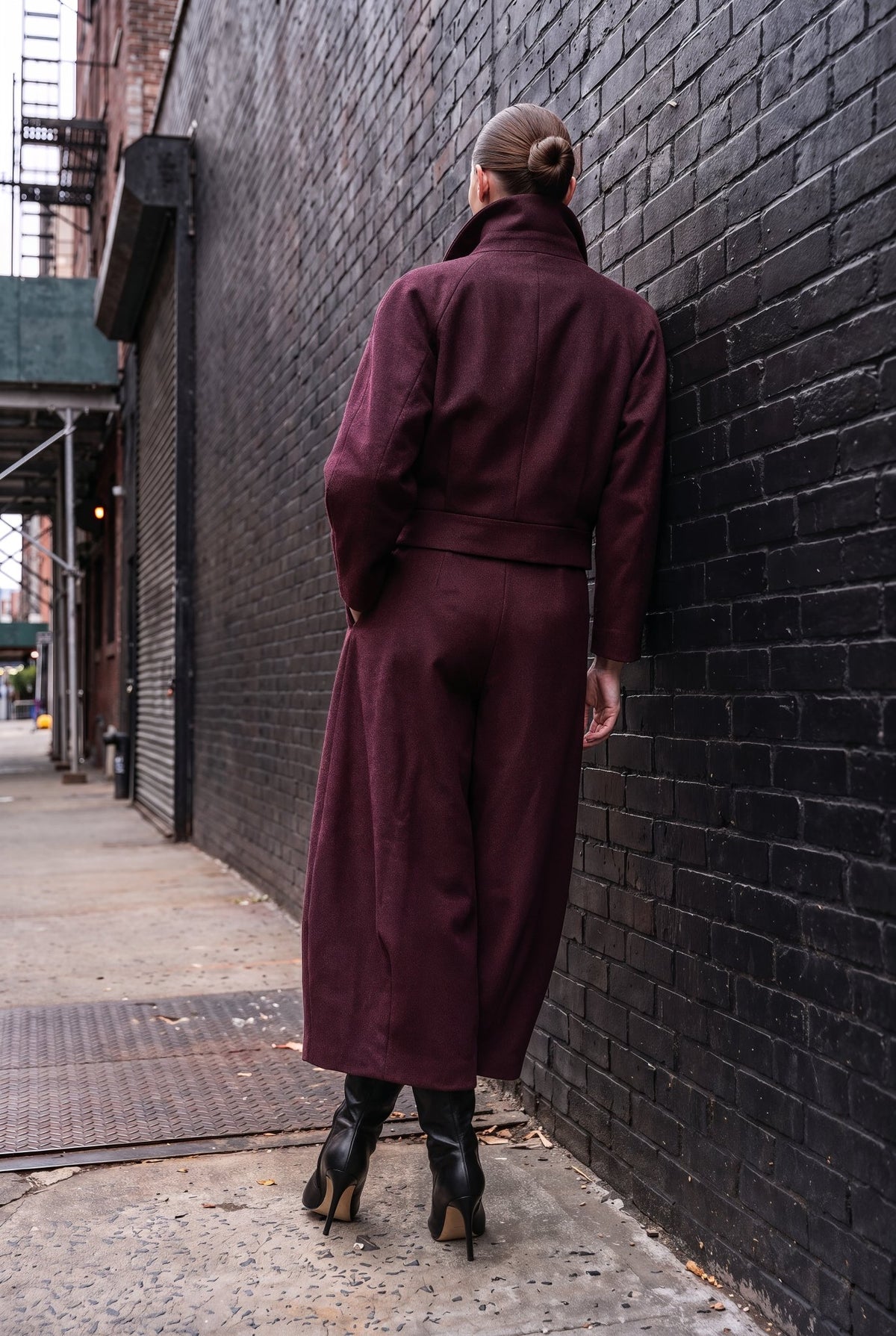 Stockholm Maroon Wool Jacket and Barrel-Leg Trouser Set - SIMOVSKA