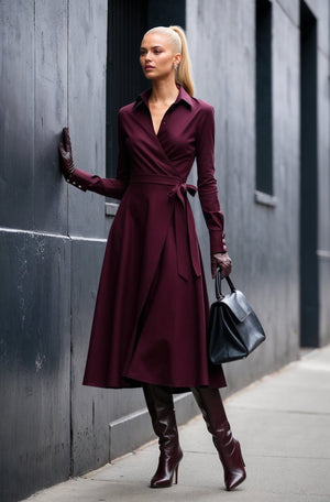 The Lexington Dress in Burgundy - SIMOVSKA
