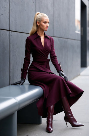 The Lexington Dress in Burgundy - SIMOVSKA