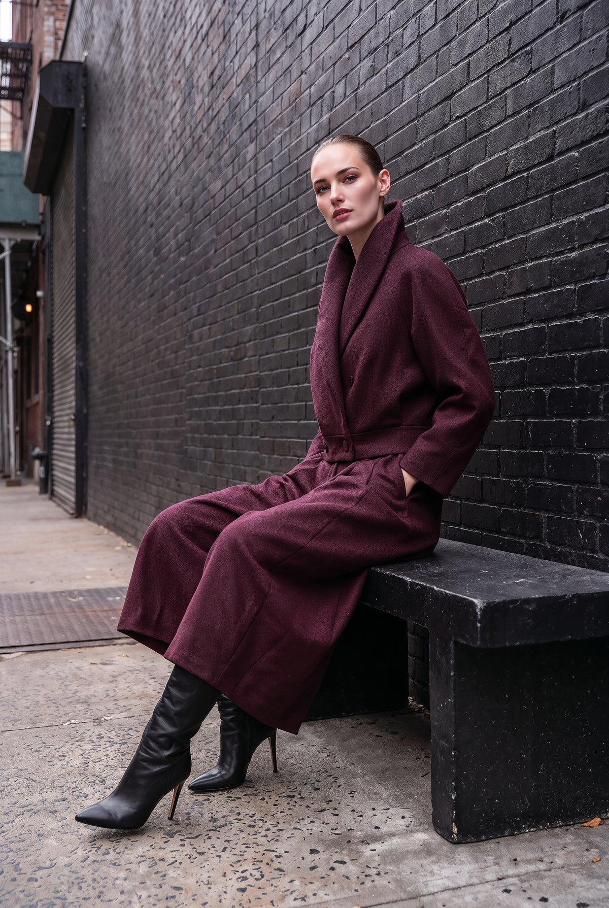 Stockholm Maroon Wool Jacket and Barrel-Leg Trouser Set