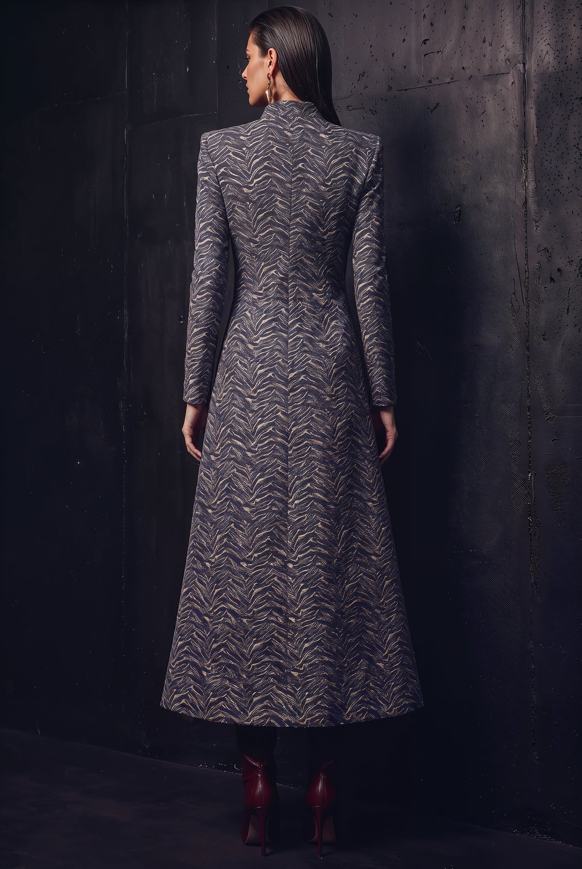 Geneva Navy Blue Stretch Cotton Maxi Dress