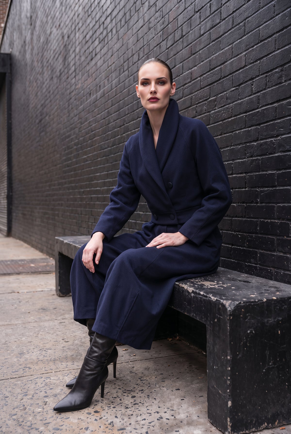 Stockholm Navy Blue Wool Jacket and Barrel-Leg Trouser Set