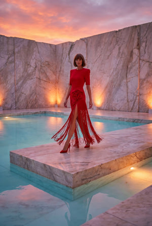 Valeria Fringe Dress Red - SIMOVSKA