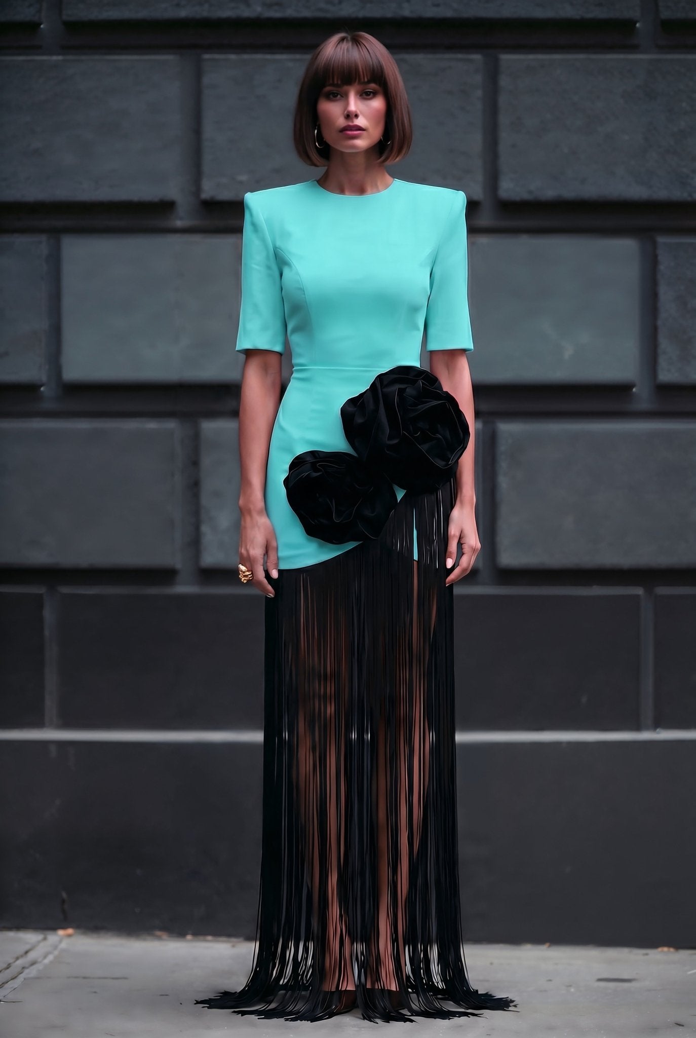 Valeria Fringe Dress Turquoise - SIMOVSKA