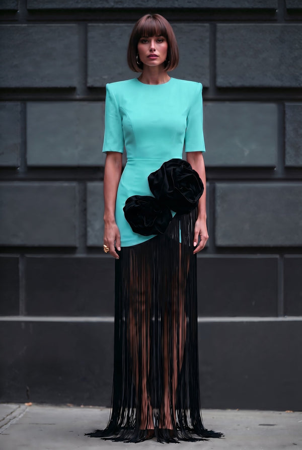 Valeria Fringe Dress Turquoise - SIMOVSKA