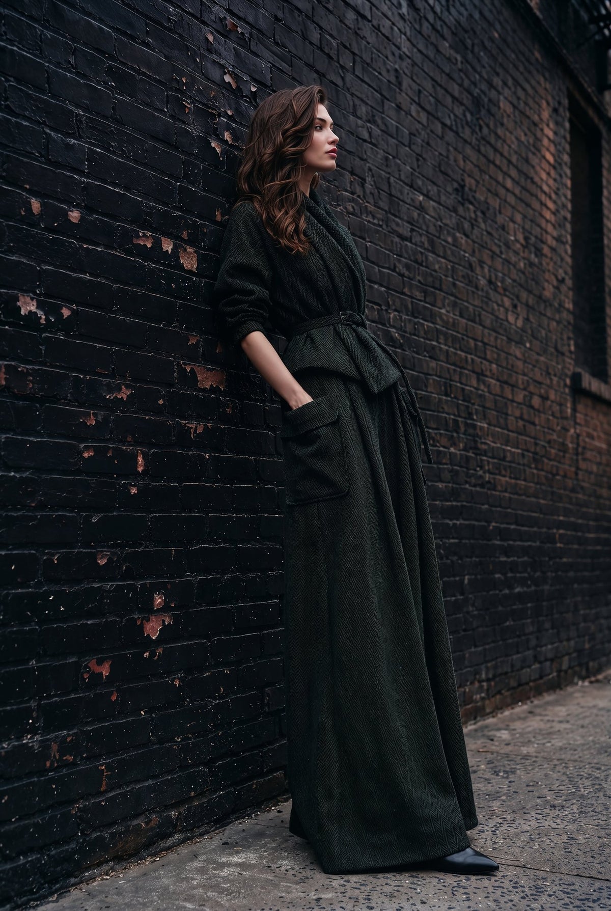 Vienna forest-green wide-leg trouser set, side view