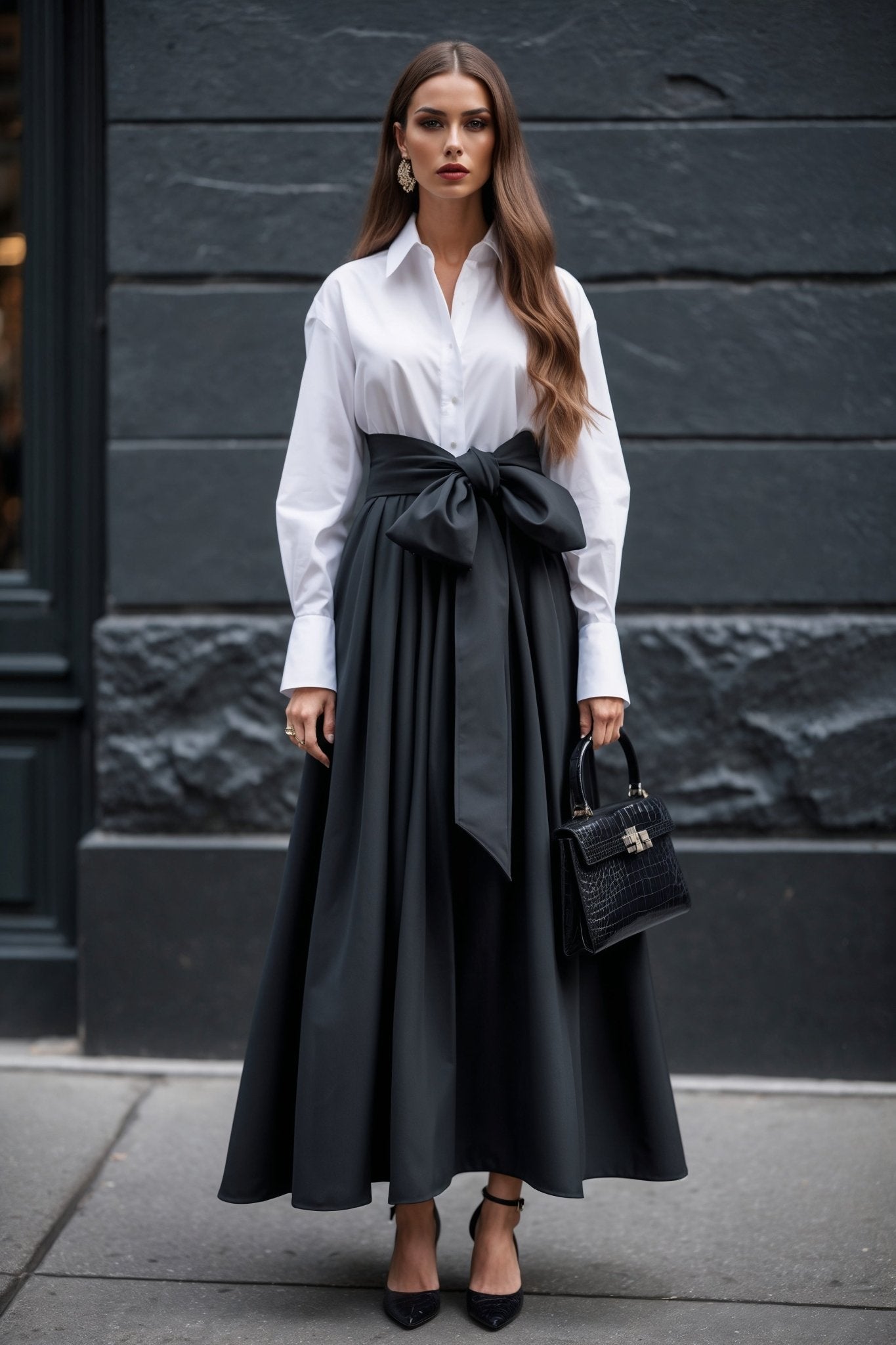 Vienna Skirt – Black Cotton Twill Elegance - SIMOVSKA